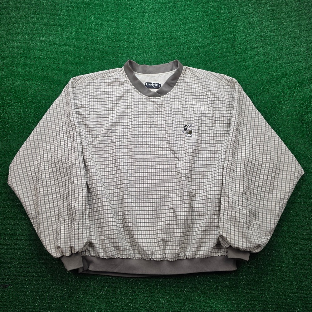 Vintage Carlyle Mickey Mouse Windshirt Mens XL Plaid V-Neck Golf Windbreaker